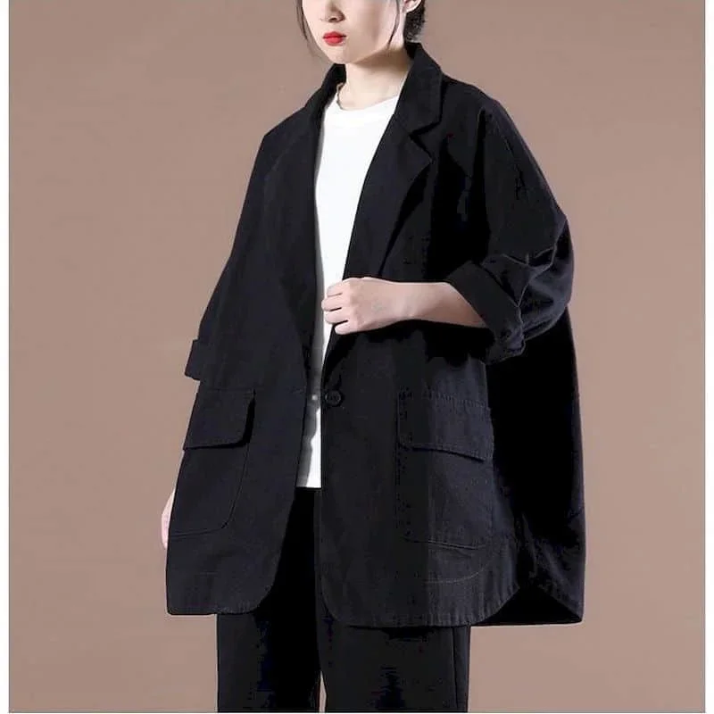 Blazer für Frauen Langarm Casual Jacken Koreanischen Stil Outer Vintage Übergroßen Solide Maßgeschneiderte Kragen Mäntel Frauen Tops