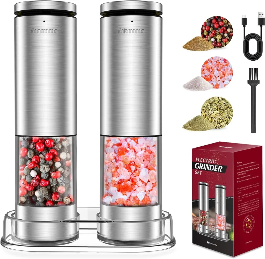 

Stainless Steel Rechargeable Lighting Electric Salt and Pepper Grinder Set Adjustable Coarseness