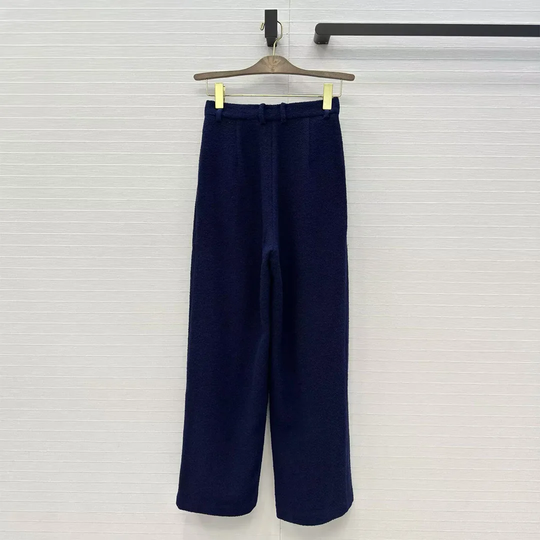 

2025 Новые осенне-зимние элегантные модные темно-синие широкие брюки в стиле ретро, женские плиссированные брюки с высокой талией длиной до пола, свободные шикарные брюки
