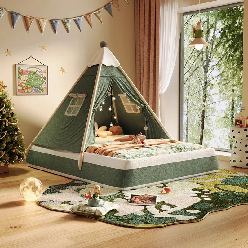 Green Europe Safety Kids Beds Tent Canopy Simple Modern Children Toddler Bed Frame Design Single Cama Infantil Furniture Home