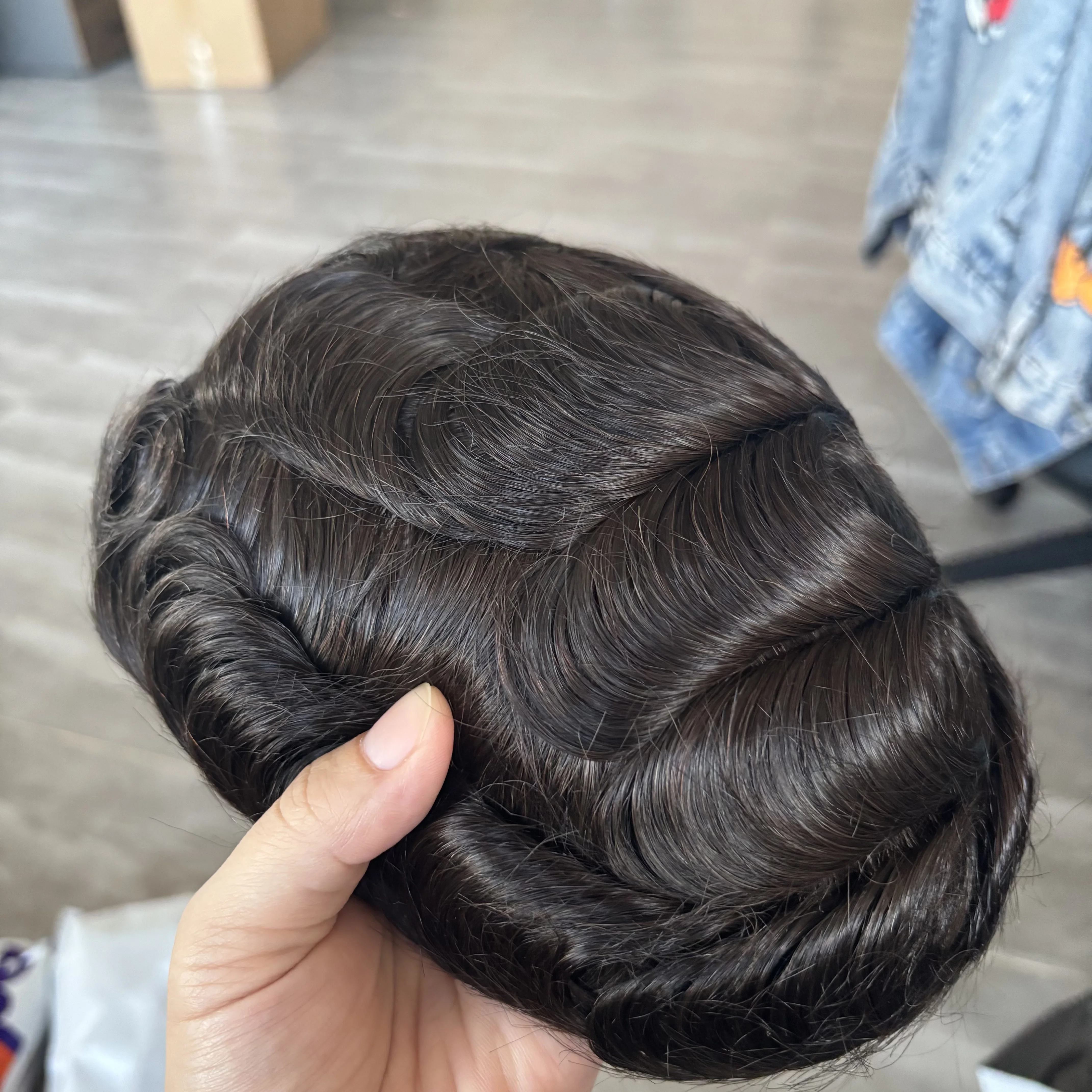 تنفس HD السويسري الدانتيل و قاعدة بولي PU الرجال الشعر المستعار الإنسان عقدة ابيض سوبر دائم شعري طبيعي بني داكن أسود قطع الشعر