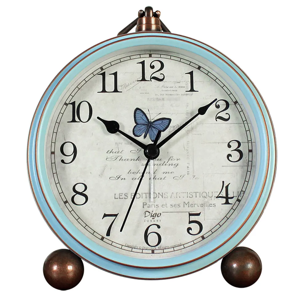 

1Pcs Vintage Desktop Clock Metal Glass Retro Style Decorative Alarm Bedside Clock Ornament for Home Office Table