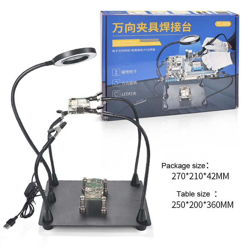Imagem -05 - Solda Terceira Mão Pcb Titular Peças Ajudando as Mãos Estação de Solda 5x Led Lupa Lâmpada Mesa Pcb Smd Iluminado Ferramentas Reparo