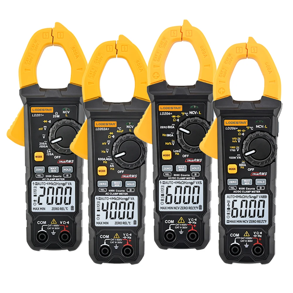 Medidor de pinza Digital profesional, alicates de corriente de 600A, amperímetro, voltímetro Hz, probador de resistencia NCV, multímetro eléctrico de valores eficaces verdaderos
