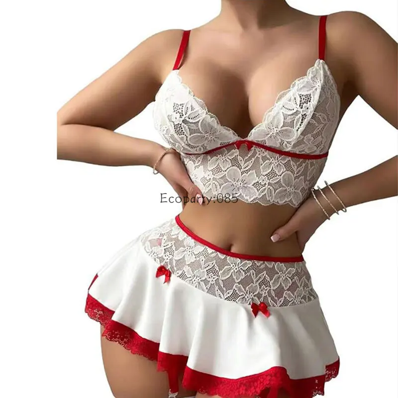 

Sexy Lace Erotic Lingerie Set Uniform Open Bra Fantasy Miniskirt Nightwear Garter Bra Sets Ladies Sexy Costumes Women's Outfit