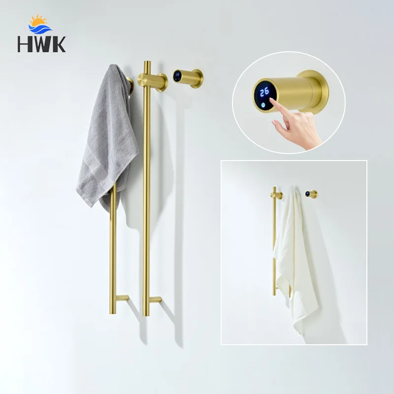 

Brushed Gold Bathroom Electric Towel Rack Smart Timing Towel Warmer Stainless Steel Bath Towel Rail Wi-Fi Control Bathrobe Dryer