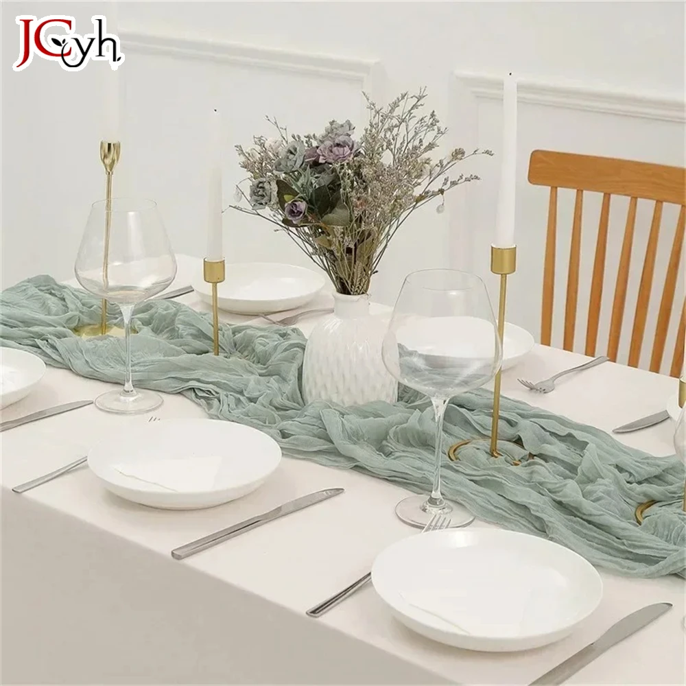 Semi-Sheer Gauze Table Runner Sage Cheesecloth Table Setting Dining Vintage Wedding Party Christmas Banquets Arches Cake Decor