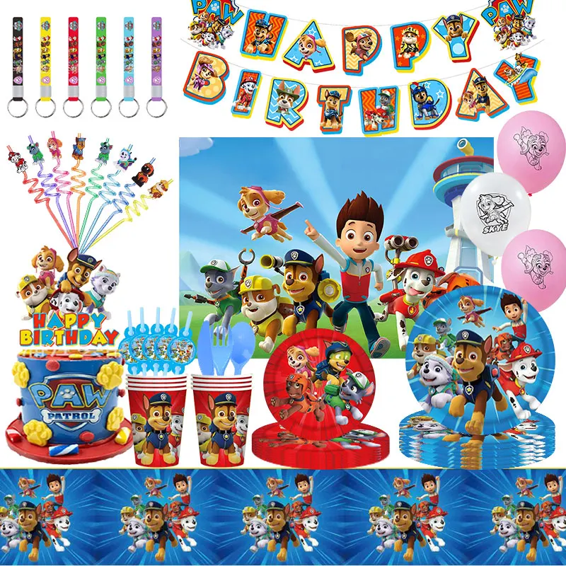 Paw Patrol Birthday Party Decoration Candy Gift Boxes Stickers Tablecloth Tableware Number Balloon Kids Birthday Party Favors