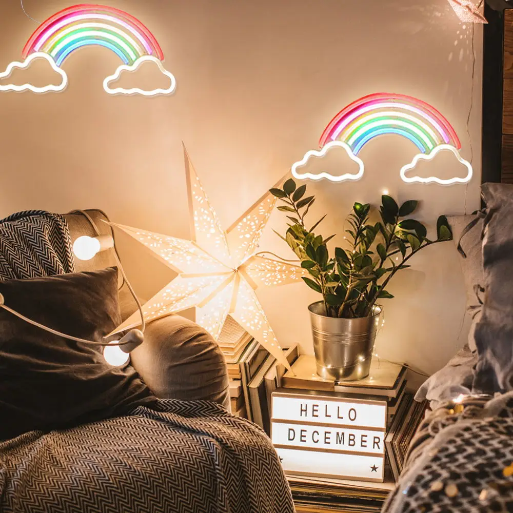 LED Rainbow Cloud Neon Sign Party Gathering Glow Illuminated Sign BackgroundNight Light For Room Decor Atmosphere