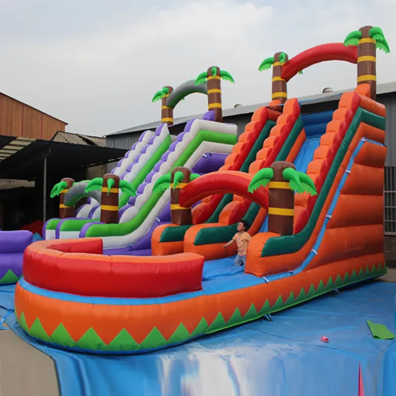 Manufacturer direct sale custom multi color PVC material large slide inflatable castle