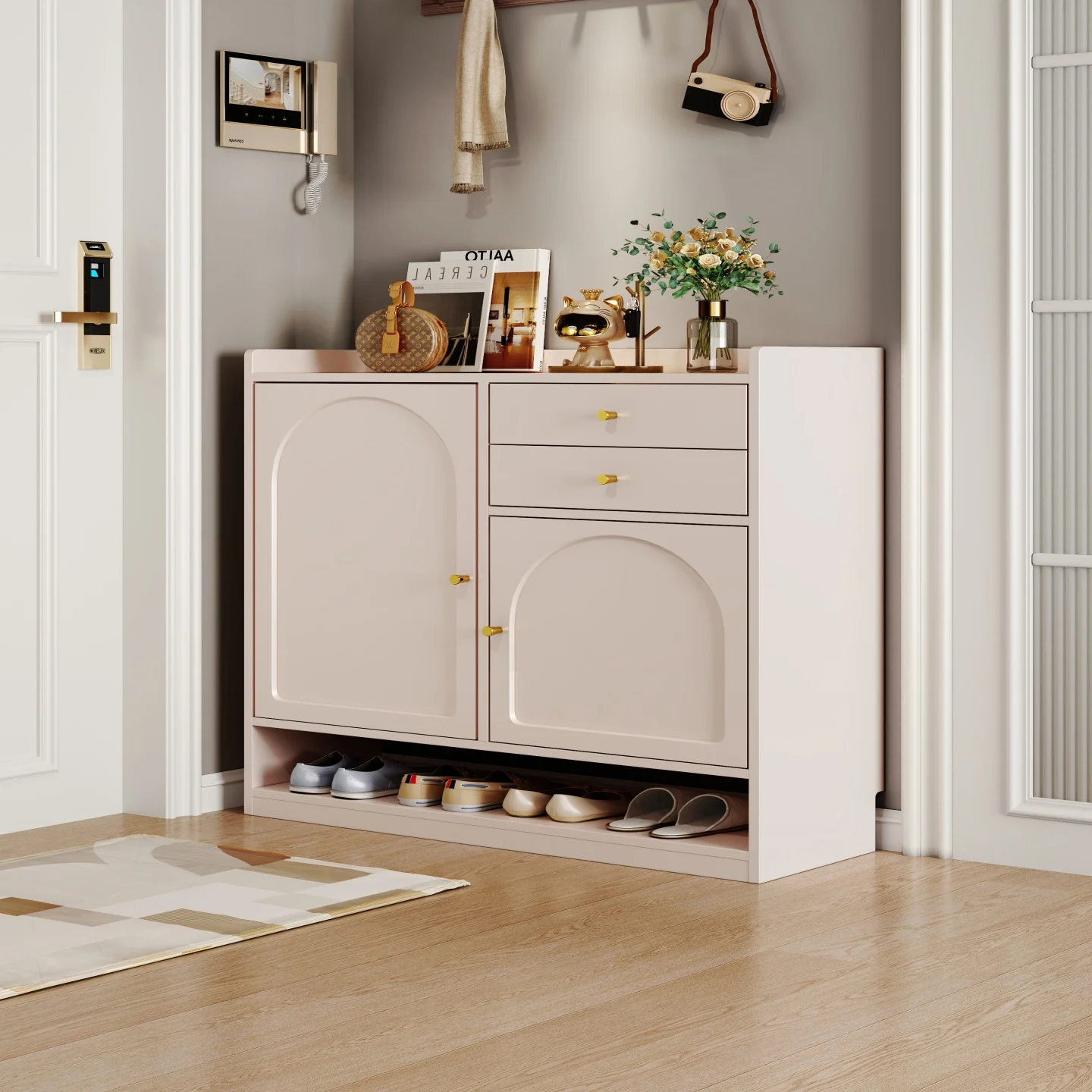 Hot Sales 2025 New Cream Style Shoe Cabinet Large Capacity Storage Locker For Home Door Entrance For Living Room