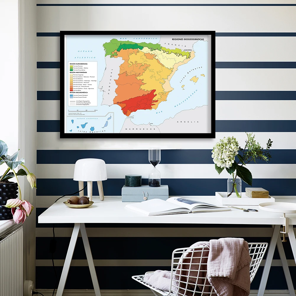 Póster de arte decorativo con mapa de España para pared, suministros de lona para escuela de pintura, decoración del hogar y sala de estar, 84x59cm