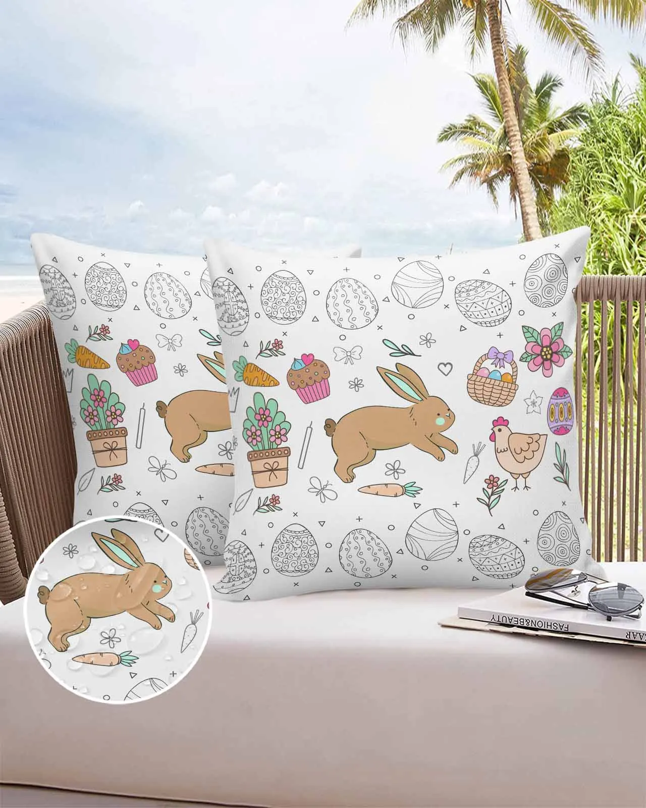 2/4PCS Rabbit Cartoon Easter Eggs For Children Waterproof Cushion Cover For Home Decoration 40/45/50/60/66cm Pillowcase