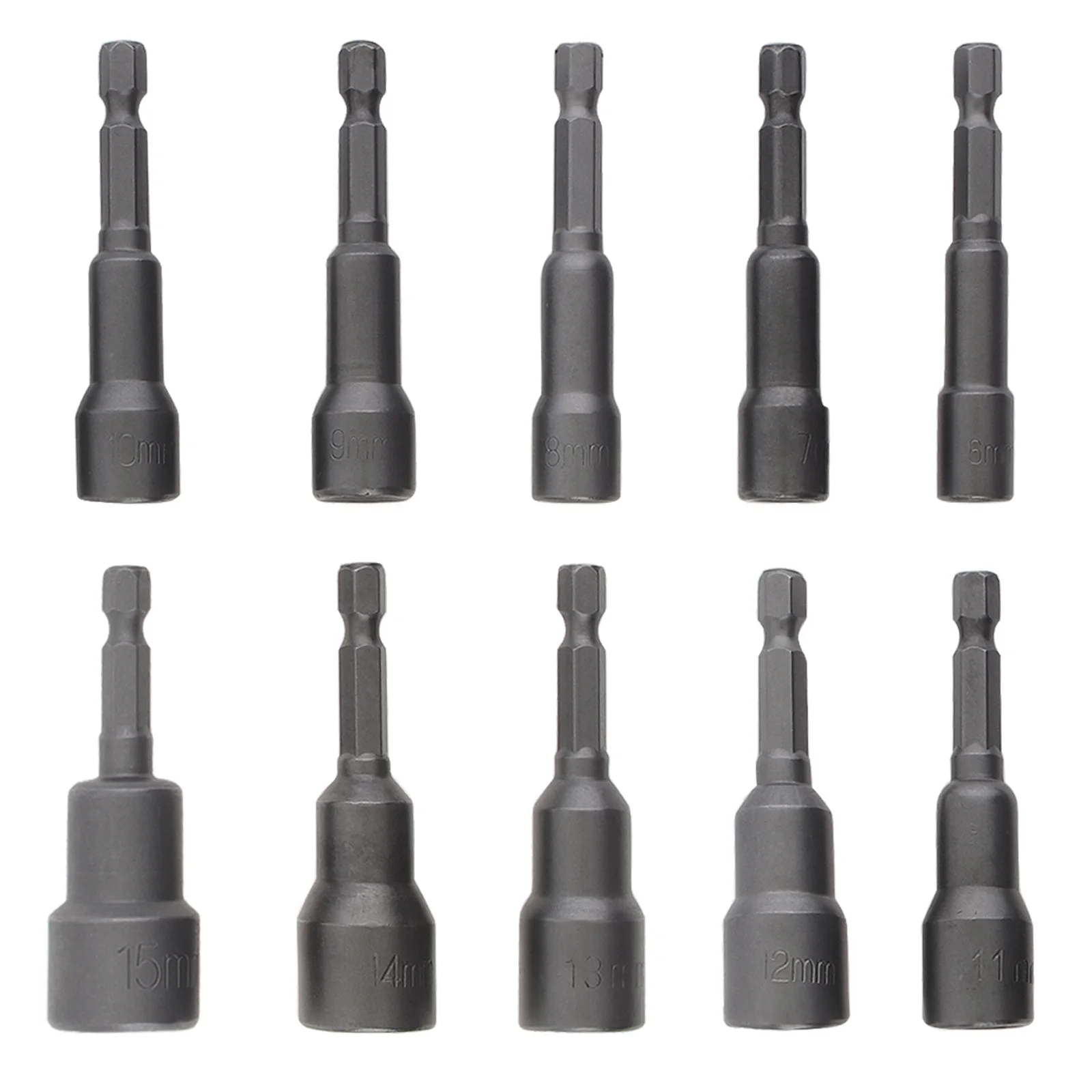 

10pcs/set Magnetic Hexagon Sockets 6-15mm 1/4-Inch Hex Shank Nut Setter Driver Drill Bits Set for Electric Screwdriver Tool