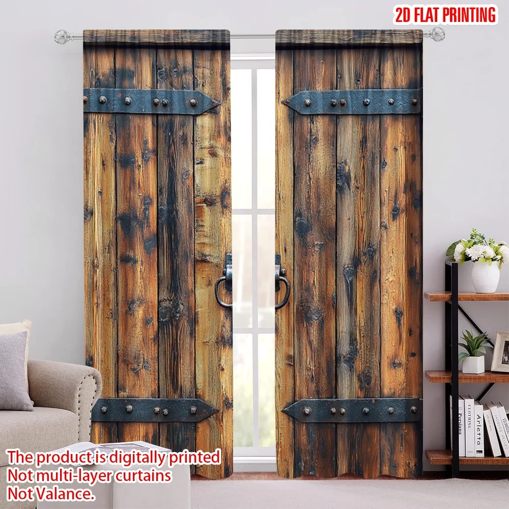 

2pcs 2D flat printing Drapes Vintage Style Country House Machine Washable Fabric,Without Electricity Festive Holiday Suitable
