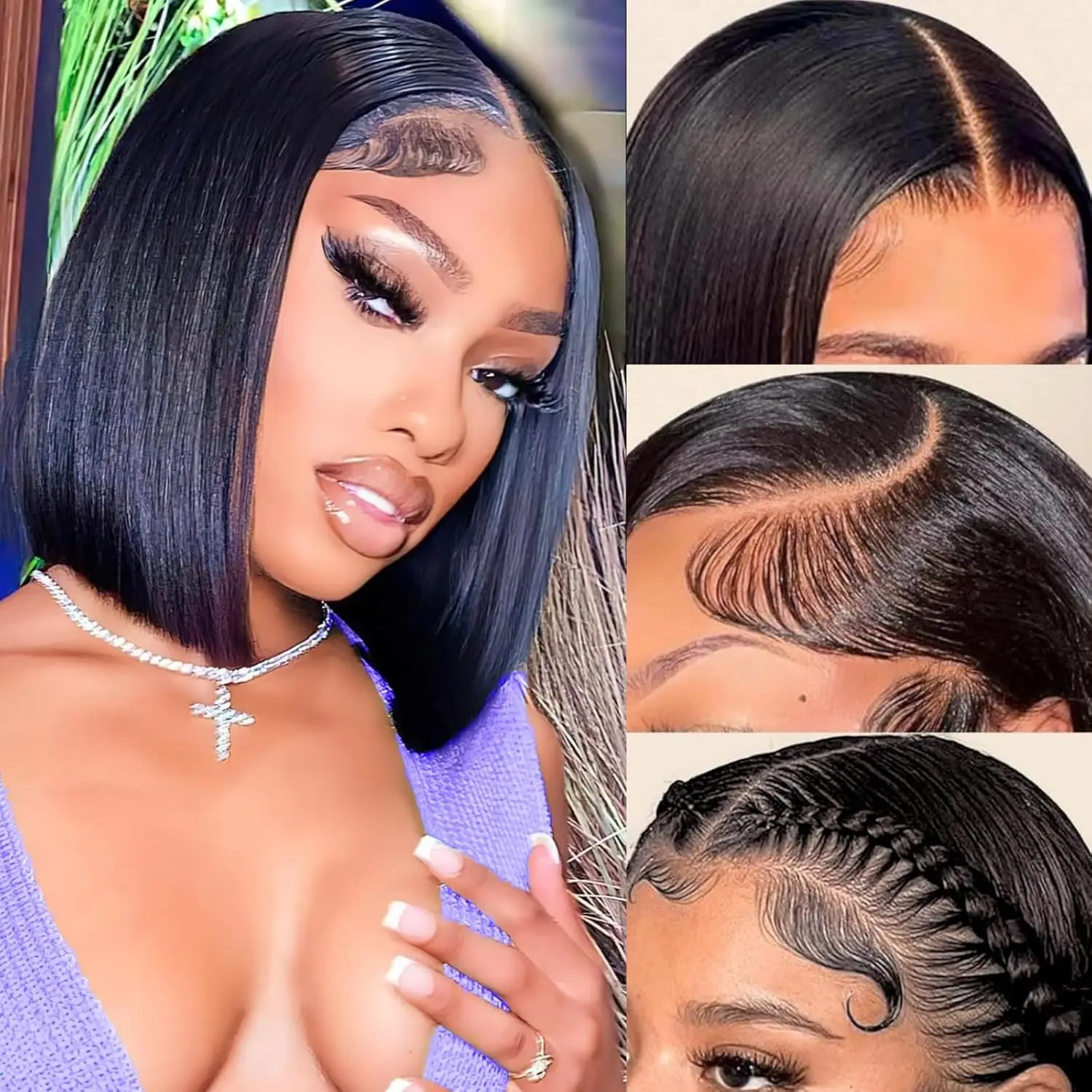 

180% Плотность 13x4 Короткие Боб Прямые Бразильские Волосы Remy Прозрачные Кружевные Полные Фронтальные Парики 100% Человеческие Волосы Для Женщин