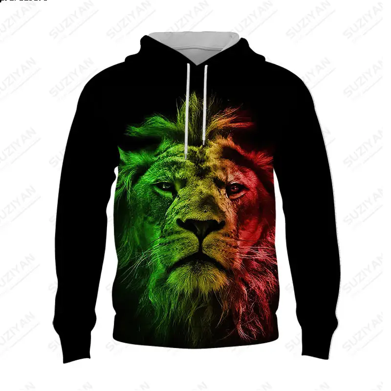 

2023 New Plus Size Men's Long Sleeve Sweater Loose Top Casual Fashion Harajuku 3D Print Color Animal Hooded Pullover Top 5XL