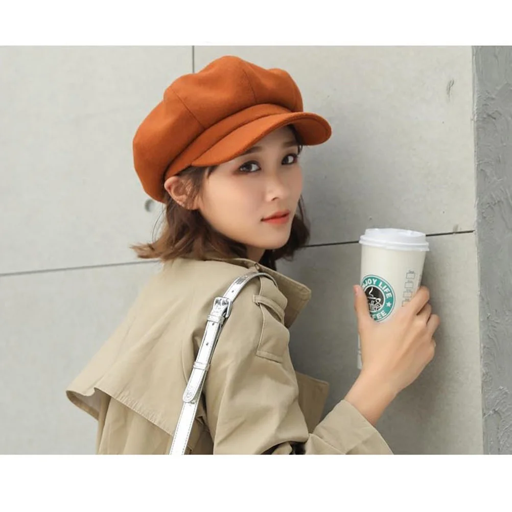 

1Pcs Octagonal Beret Woolen Warm Lightweight Stylish Fashion Accessory for Women Girls Perfect Gift Caramel Color