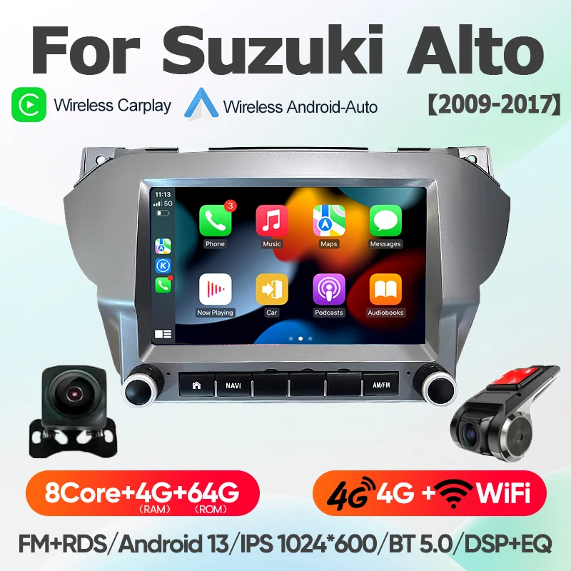 Voor Suzuki Alto 2009 - 2016 Nissan Pixo 4G+WiFi Android 13 draadloze CarPlay autoradio multimediasysteem navigatie BT radio