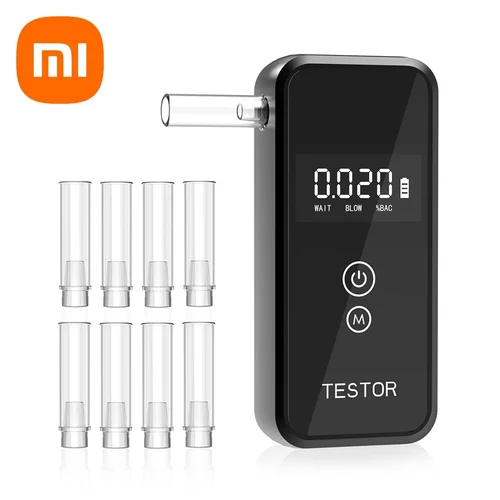 Xiaomi-alcoholímetro profesional, alcoholímetro con pantalla Digital, 8 boquillas reutilizables para uso doméstico o en coche, portátil y preciso