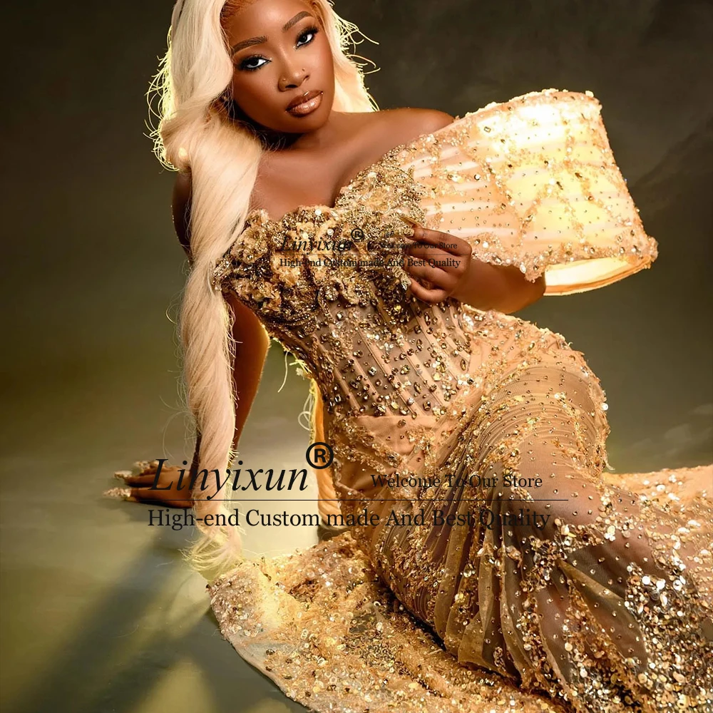 

Exquisite Rhinestone Prom Dresses 2025 One Shoulder Glitter Mermaid Evening Party Gowns Customized Sleeveless suknia studniówka