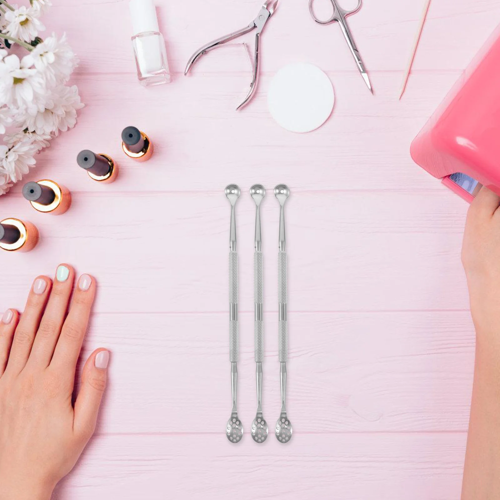 

4Pcs Dual Ended Nail Cuticle Pusher Remover Tool Stainless Steel Scraper for Finger Toenails Dead Skin Cleaner Portable Silver