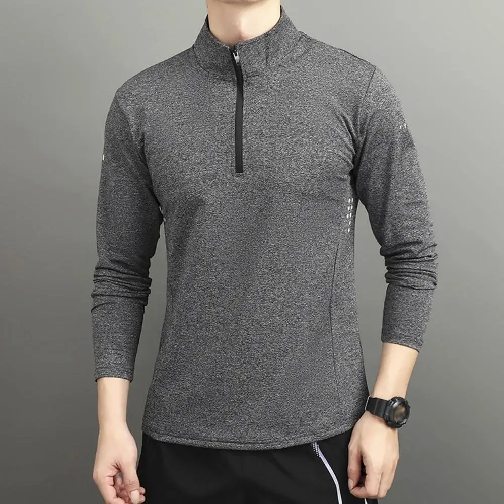 Stretchy Men Tops Men's Stand Collar Half Zip Sweatshirt Slim Fit Pullover for Autumn Winter Wear Solid Color Long Sleeve Shirt