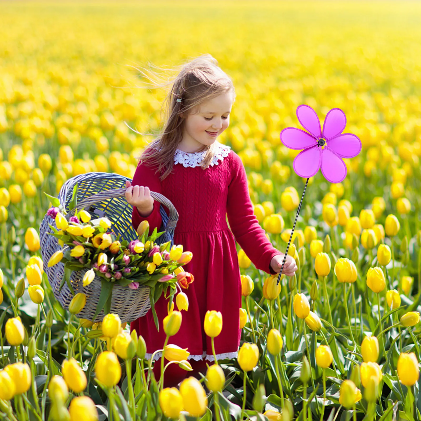 

5pcs Cloth Plastic Wind Colorful Pinwheels For Party Wedding Garden Decor Lawn Yard Outdoor Bird Repellent