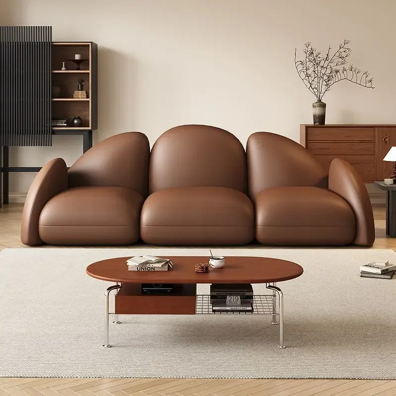 Italian single sofa small apartment leather art light luxury coffee shop milk tea shop library commercial minimalist leisure