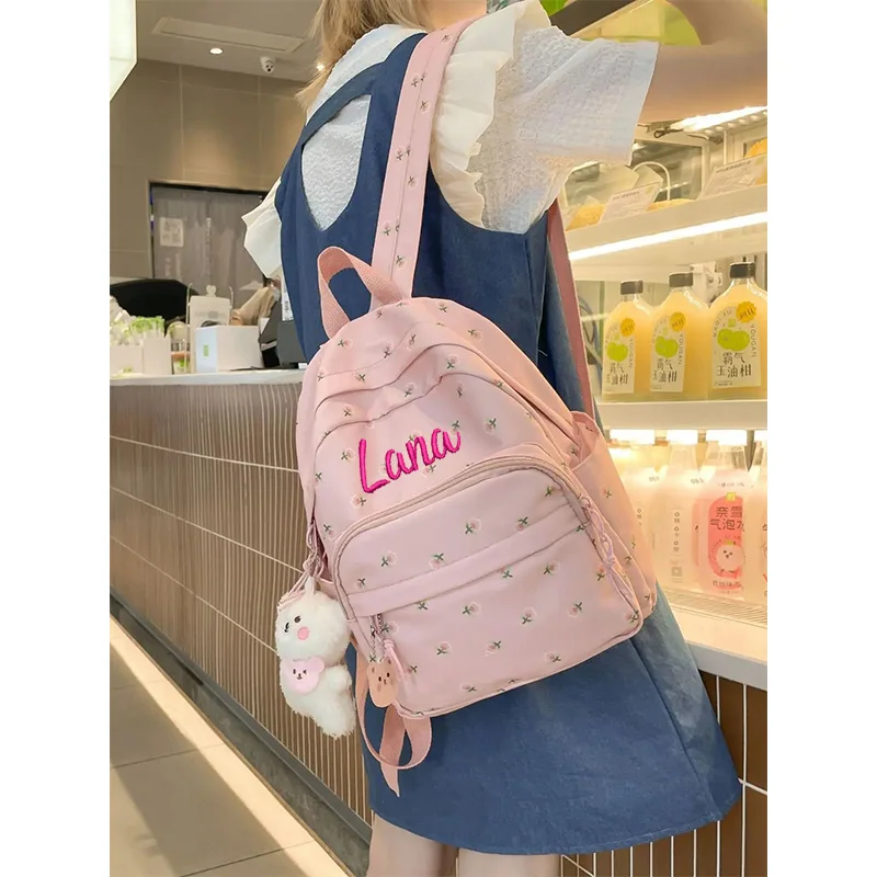

Floral Backpack Personalised Embroidery Name Kawaii Girls Casual Daypack Ladies Rucksack Unique Gift for Young Ladies Handbags