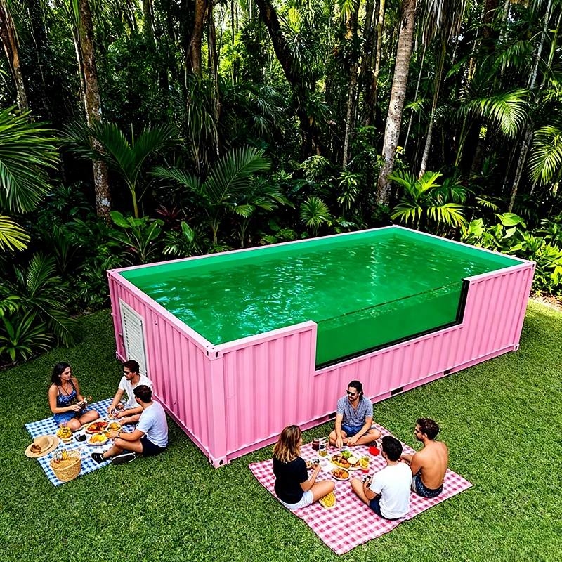 Customized 20ft Wooden Container Fiberglass Pool Rectangular Above Ground Family Garden Pool