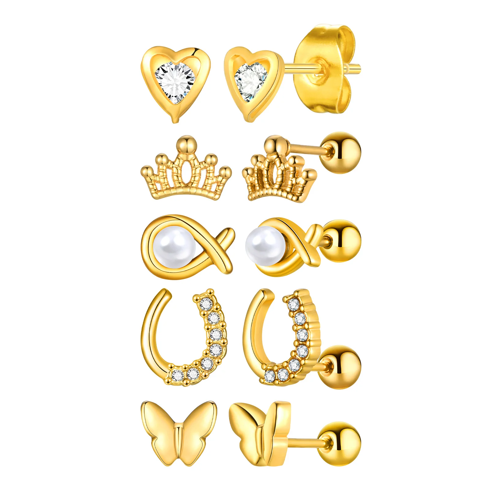 Cute Micro Cubic Zircon Heart Shape Stud Earrings For Women Girls Stainless Steel Butterfly Earring Ear Piercing Jewelry Gift