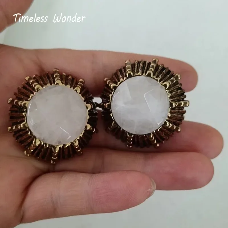 

Timeless Wonder Retro Geo Stone Clip on Earrings for Women Designer Jewelry Luxury Runway Sweetheart Gift Punk Top Rare 3327