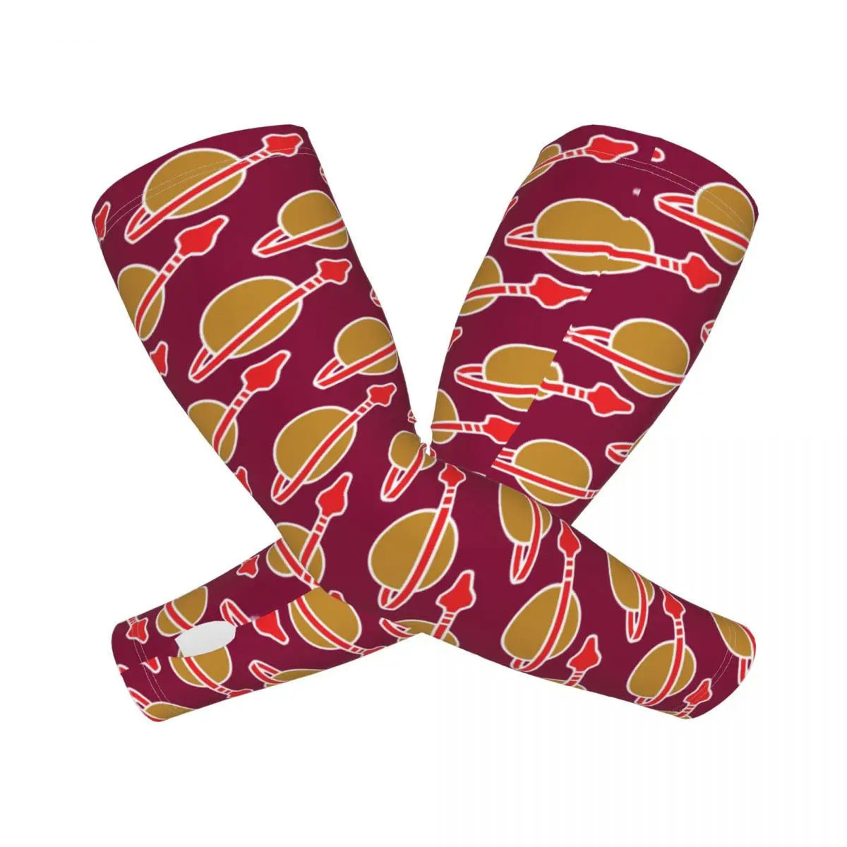 Mangas de brazo para exteriores con logotipo espacial clásico, cubierta de protección solar UV, mangas de tatuaje de ciclismo de seda helada de verano