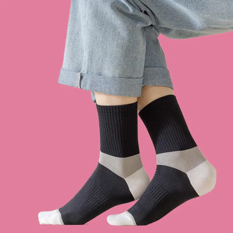 2024 New 5/10 Pairs Men's Striped Mid-tube Socks Sweat-absorbent Deodorant Wear-resistant Trendy Student Sports Socks