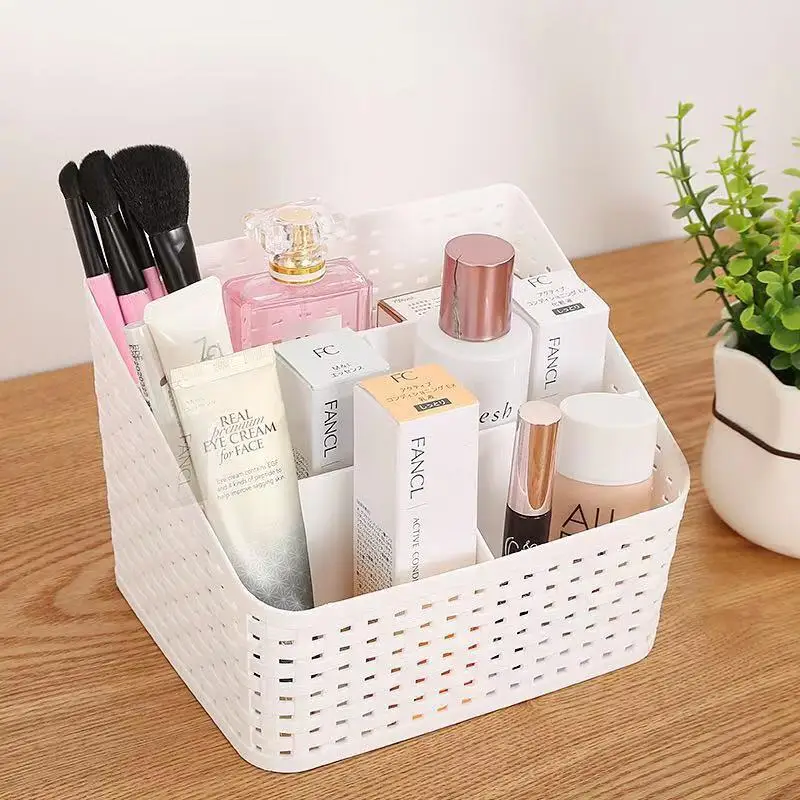 

Home Home Imitation Rattan Series Cosmetic Storage Box Dresser Finishing Box Desktop Plastic Multi-skin Care Products Shelf