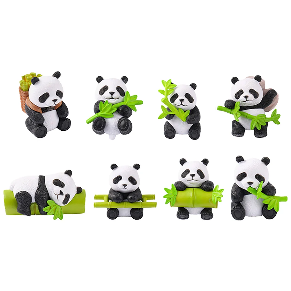 

8 Pcs Panda Figurine Garden Statue Sculpture Decorative Figurines Resin Cake Decorations Realistic Toys Ornament