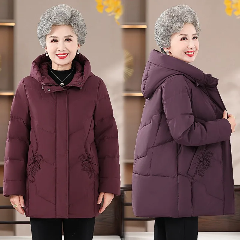 Parkas Women Winter New Middle Aged Mothe Outerwear Cotton Jacket Female Hooded Padded Coat Clothes old age Coats