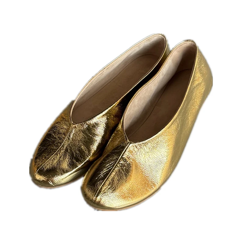

Withered Autumn French Minimalist Genuine Leather Slip On Shoes Retro Round Toe Elegant Soft Comfortable Flat Shoes Loafers Wome