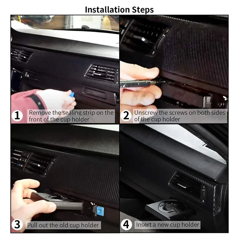 트림 패널 포함 자동차 왼쪽 및 오른쪽 컵 거치대 세트, 블랙, BMW E90 E91 E92 E93 2005-2012 51459173469 51459173463