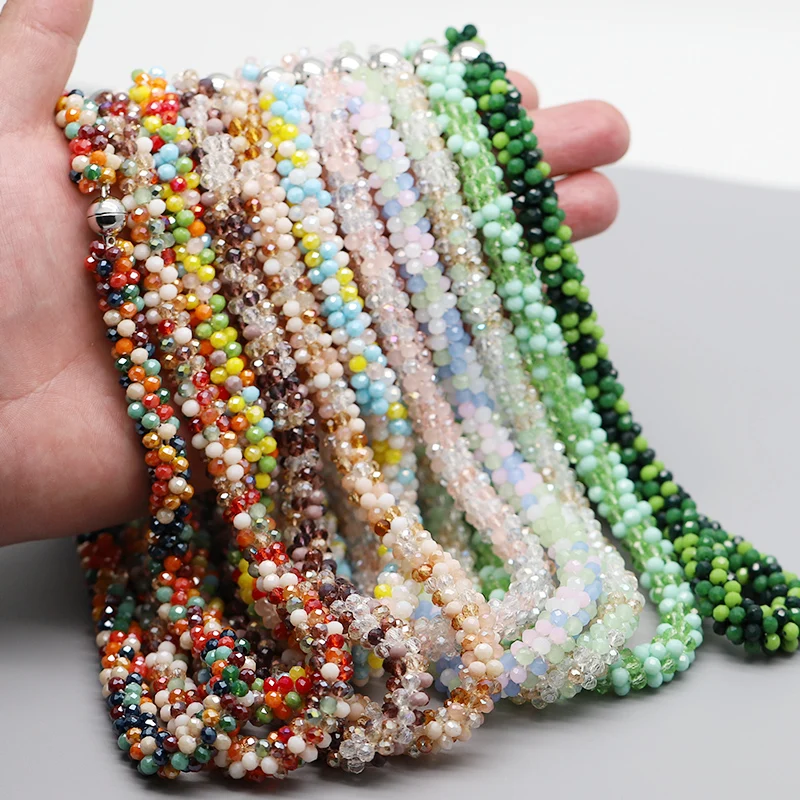 

New Color Woven Bead Necklace Glass Beaded Bohemian Statement Necklace Bracelet Hair Accessory Set For Women Jewelry Gift