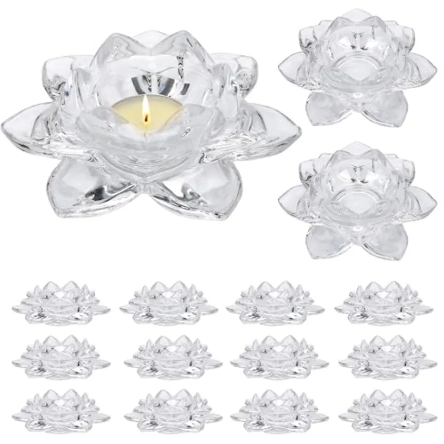 

Crystal Glass Lotus Candle Holders, Crystal Tealight Candle Holders, Votive Candle Holder for Home Decor, Wedding andParty, Set