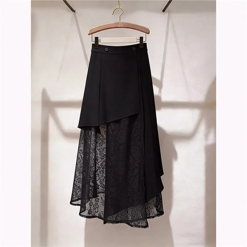 Stunning Black Splice Fashionable  Skirt High Waist A-Line Nylon Fabric Spring 2026 New Arrival Elegant Ladylike Design
