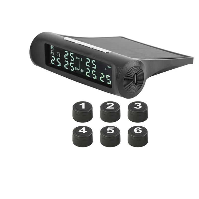 

Умная автомобильная система контроля давления в шинах TPMS, солнечная энергия, цифровой TMPS ЖК-дисплей, USB, автоматическая охранная сигнализация, датчик давления в шинах