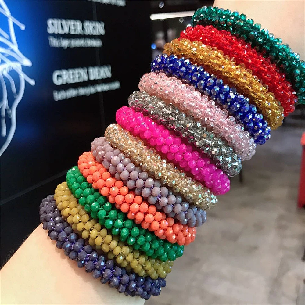 New Glitter Crystal Beads Hair Rope for Women Ponytail Scrunchies Elastic Hair Bands Beaded Rubber Hairband Hair Accessories