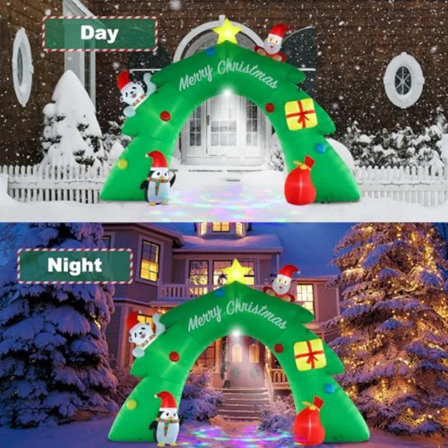 Yard, lawn, patio holiday decoration: 16FT inflatable Christmas tree arch with LED and kaleidoscope lights, weather-resistant P