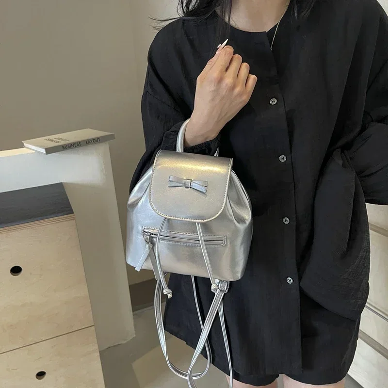 Sac à dos confortable en fil à coudre PU pour femme, sac à main tout assressenti, nœud à la mode, simple, nouveau style, E27