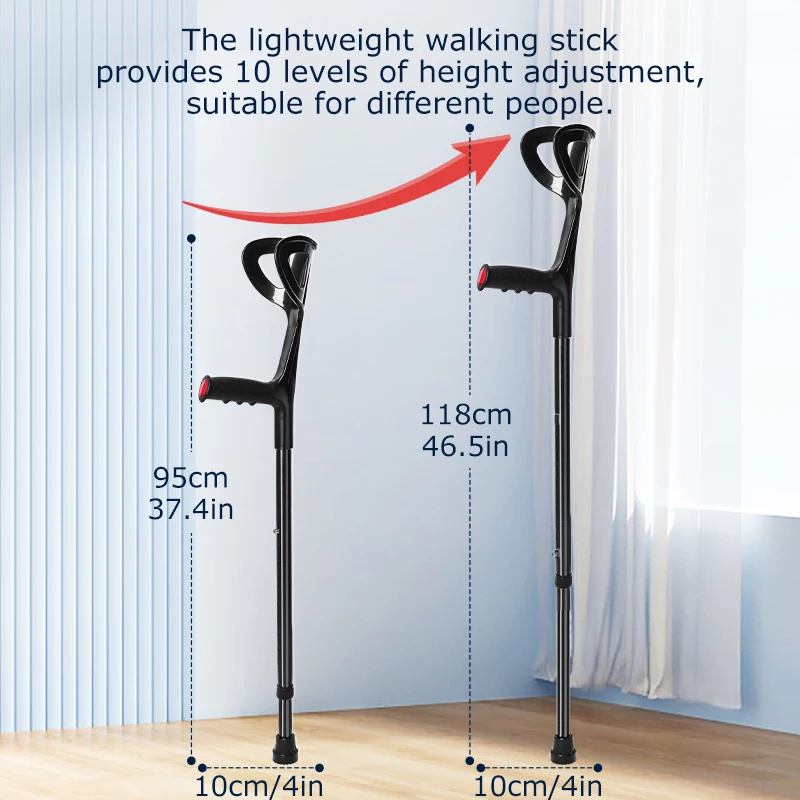 Lefeke Adjustable Forearm Crutch Cane Walker weight Arm Crutch Elbow Crutches Lightweight Disabled Seniors Elderly Walking Stick