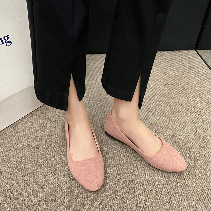 2024New Style Women Flats Slip on Flat Shoes Candy Color Woman Boat Shoes Black Loafers Faux Suede Ladies Ballet