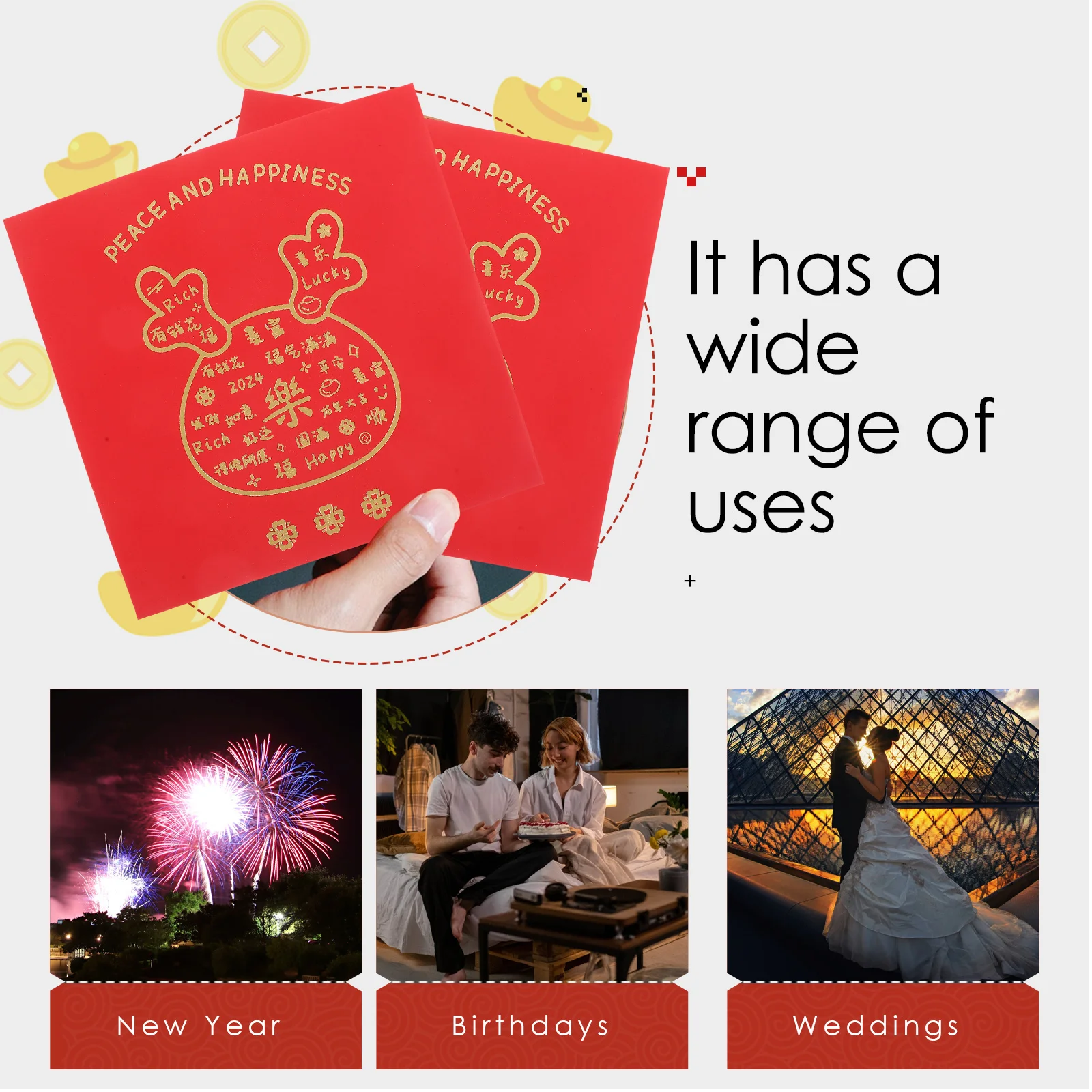 

12pcs Dragon Year Red Envelopes 2024 Money Bag Wedding Packet Paper Chinese New Year Gift Sturdy Safe Portable